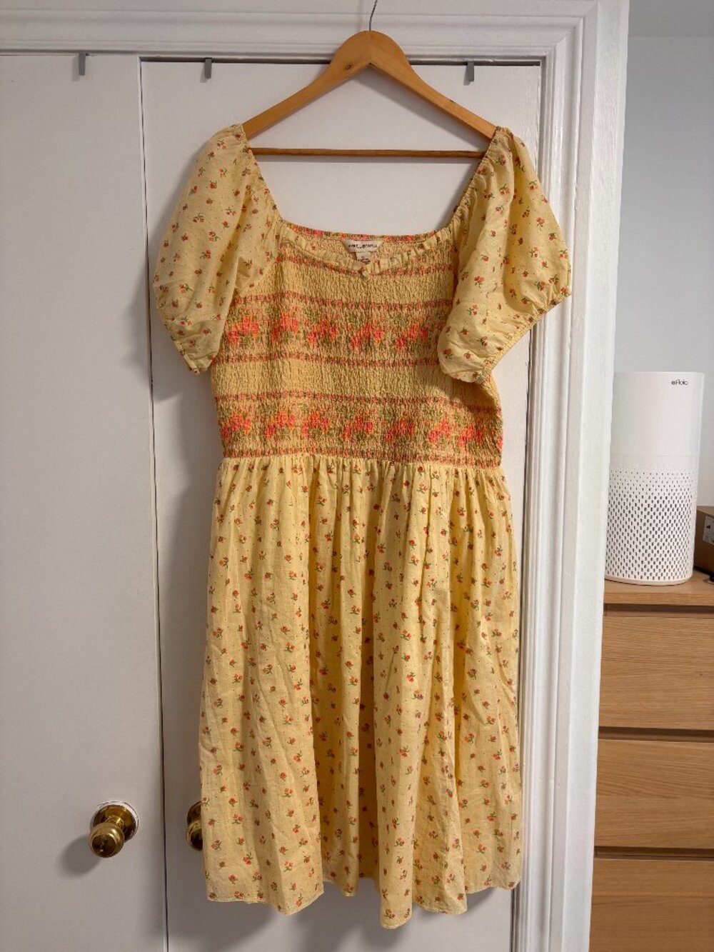 April Cornell Smocked Yellow Cotton Midi Dress